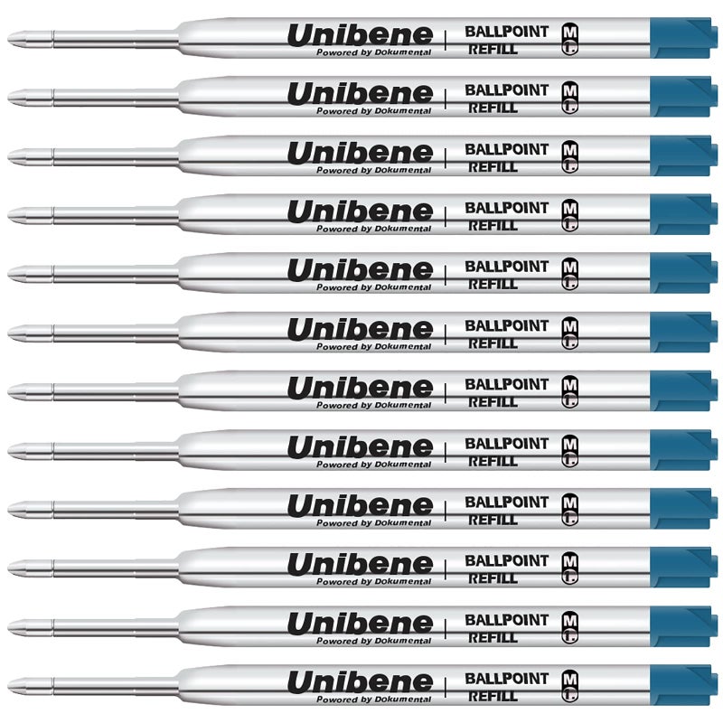 Unibene Parker Compatible Ballpoint Refills 12 Pack,1.0mm Medium Point-Blue, Smooth Writing Replaceable German Ink Tactical Pen Refills for Parker Ballpoint/UZI Pen - Image 1